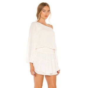 One Shoulder Ruffle Skirt Dress in Cream